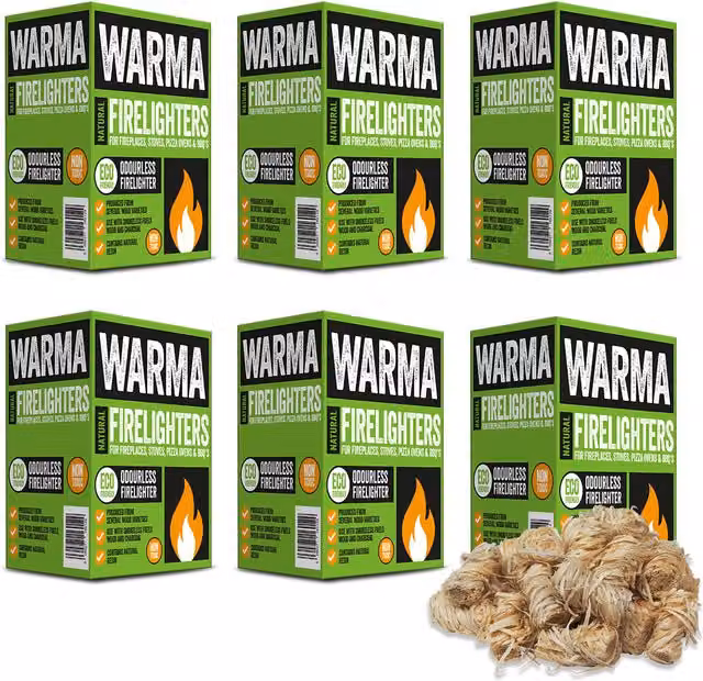 Warma Eco Wood Firelighters, Beige, 6 Packs of 30