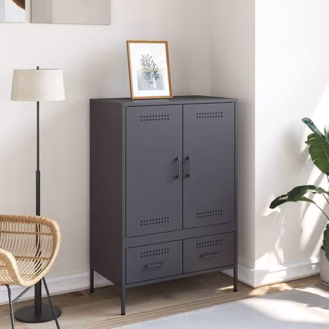 Berkfield Home Anthracite Steel Highboard in Charcoal, W: 68 cm, D: 39 cm, H: 101.5 cm