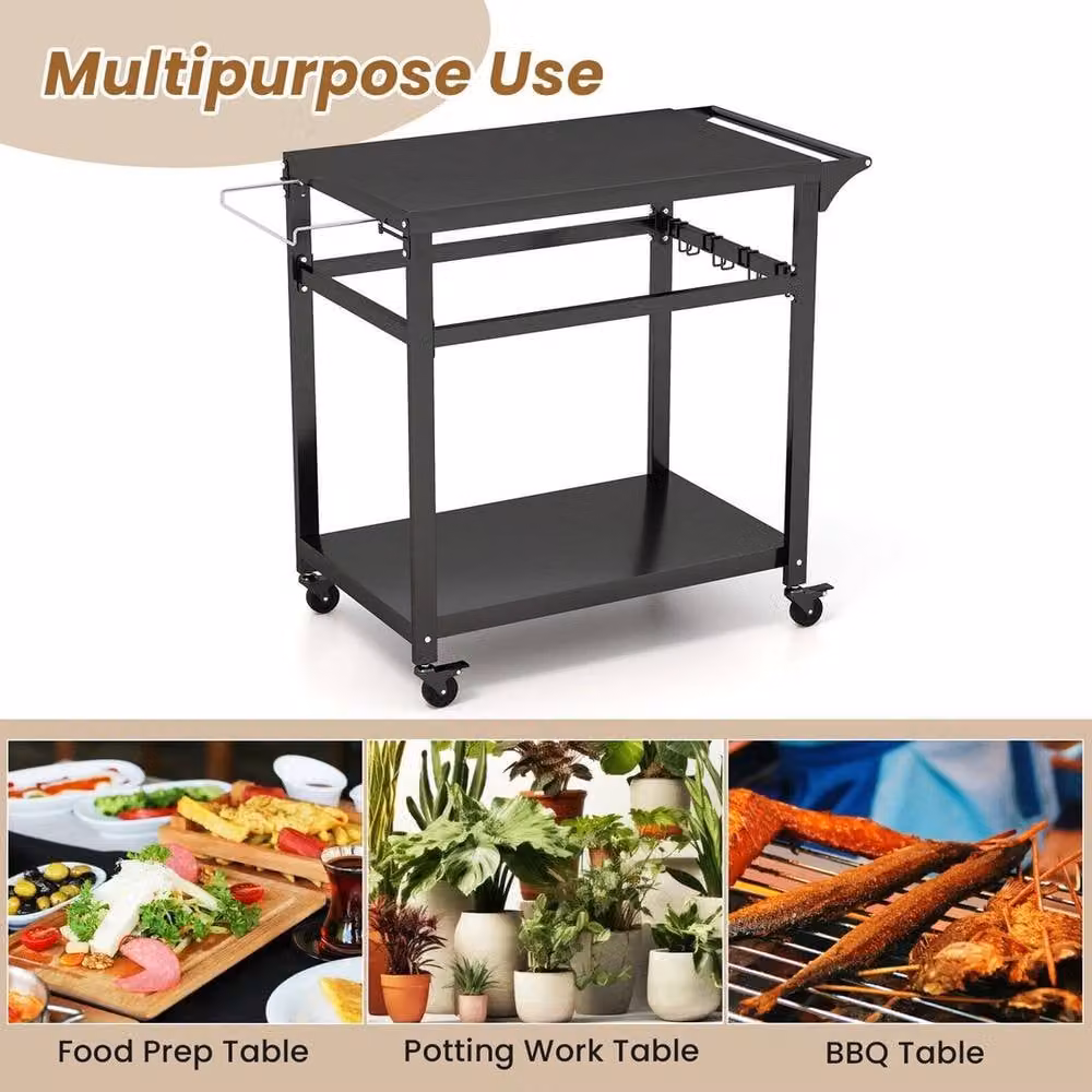 Kelvenix Black Metal Outdoor Grill Cart and Pizza Oven Worktable – 5