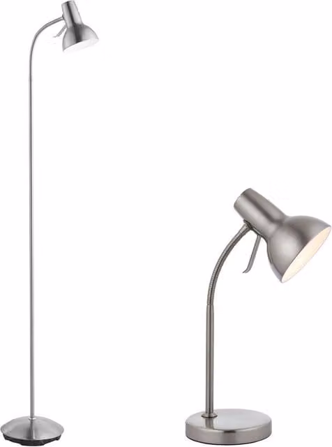 Loops Adjustable Standing Floor and Table Lamp Set in Silver and White – 1