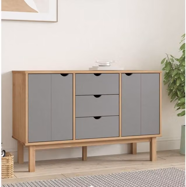 Berkfield Home OTTA Sideboard in Brown and Grey Solid Pine Wood, W/D/H: 113.5 x 43 x 73 cm – 1
