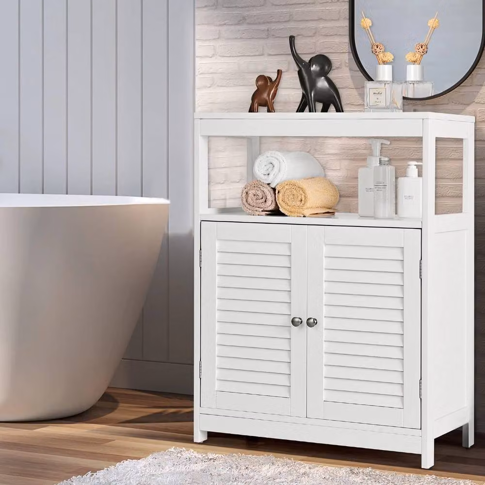 FORGEVIO Modern Free Standing Storage Organizer with Double Roll Shutter Doors in White, W/D/H: 80.0 x 60.0 x 2.0 cm – 2