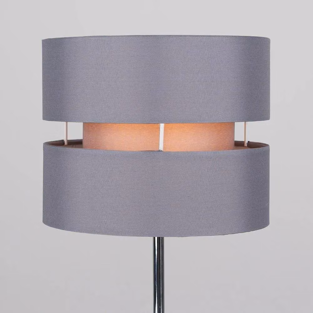 ValueLights Pinto Modern Silver Chrome Table Lamp with Grey Fabric Shade – 4