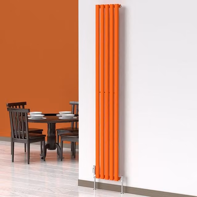 Lux Heat Oval Coloured Vertical Radiator in Sunburst Orange, H 180 cm x W 30 cm