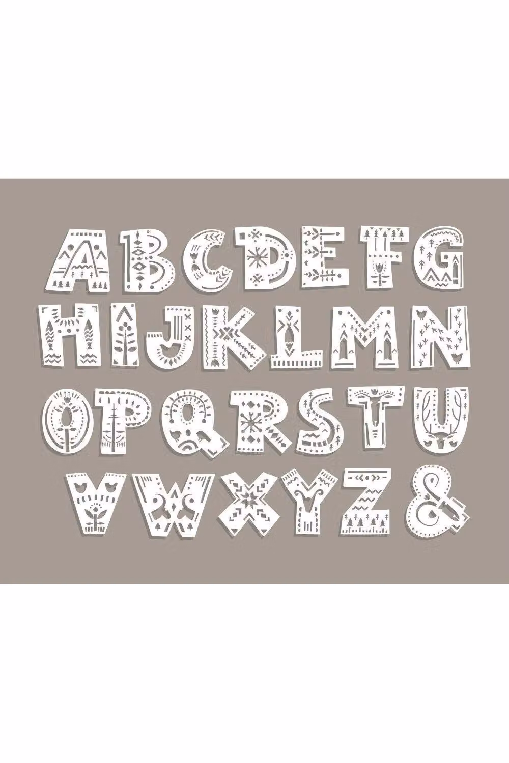 Origin Murals Alphabet Patterns Boho Wall Mural in Multicolour and White, W: 300 cm, H: 240 cm – 2