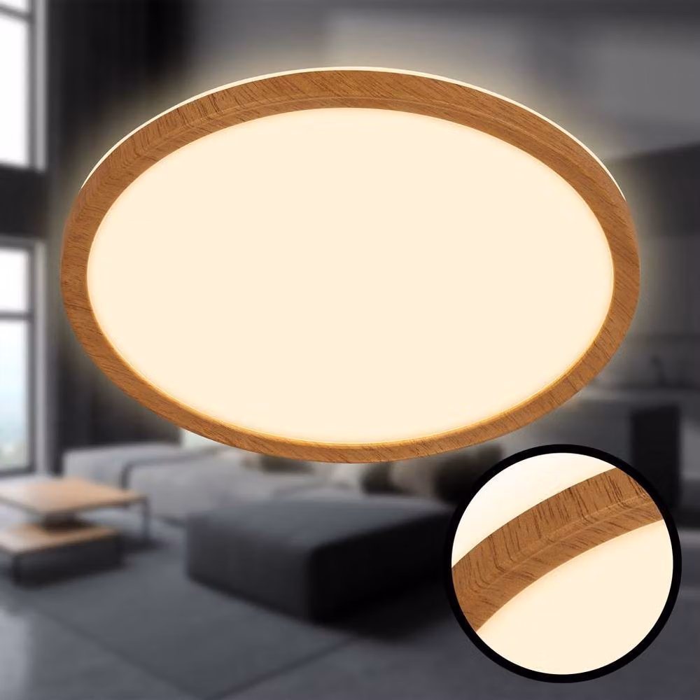 Briloner Round Wood Effect LED Ceiling Light, Warm White, Brown, W/D/H: 29 x 29 x 3 cm – 3