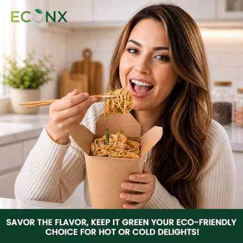 ECONX 200 Pack Brown Kraft Noodle Boxes, 26oz Biodegradable Disposable Food Containers with Tuck Top Lids – 4