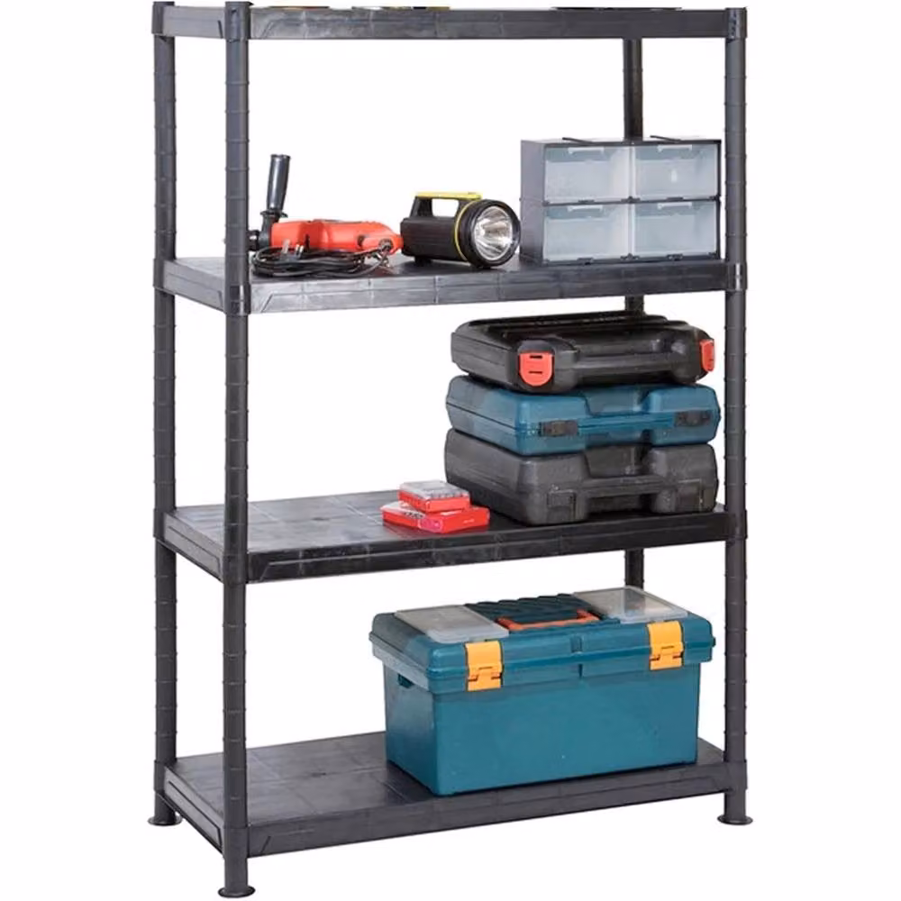 Nordara 4-Tier Plastic Shelving Unit Storage Organiser in Black – 4