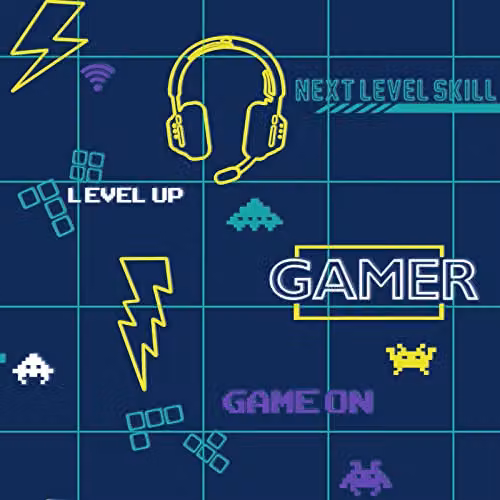 Holden Decor Holden Gamer Retro Gaming Washable Wallpaper in Navy Blue and Neon Yellow – 2