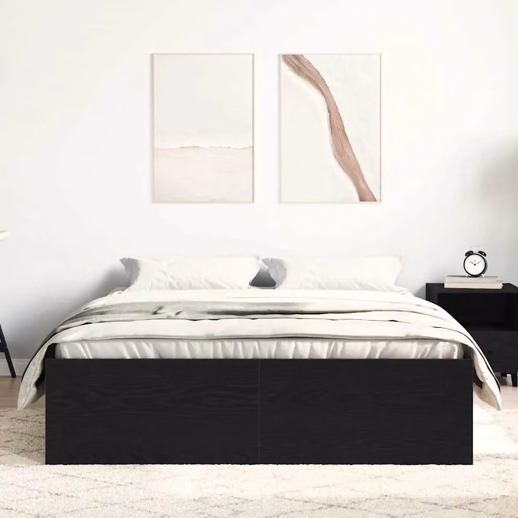 Berkfield Home Modern Bed Frame in Black Oak and Brown Engineered Wood, W/D/H: 140 x 190 x 35 cm – 2