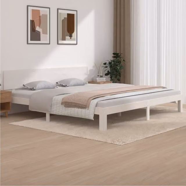Berkfield Home White Solid Wood Pine Bed Frame W/D/H: 200 x 200 cm