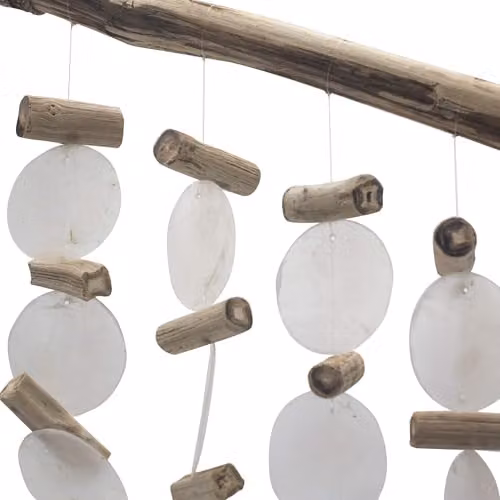 KDMD Pearl Effect White Driftwood Hanging Chime with Glass and Wood Details – 3