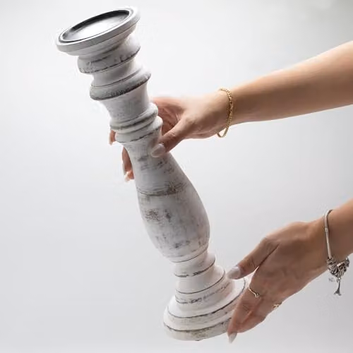 Serenityy Classic Round Mango Wood Candle Stand, White, W/D/H: 30 x 10 x 10 cm – 2