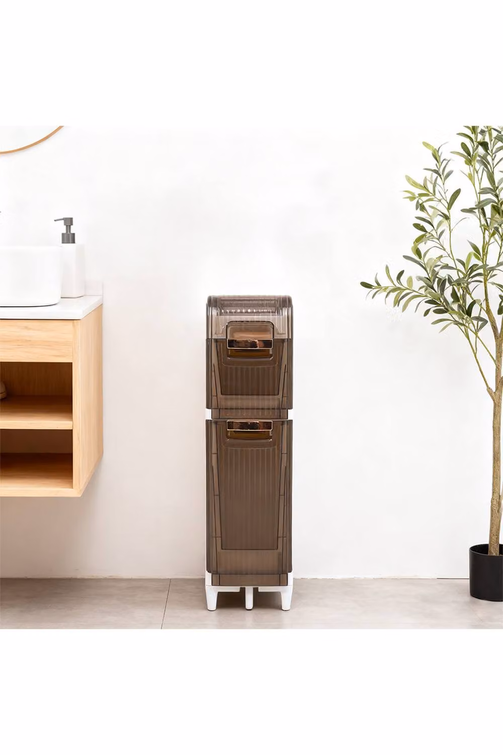 Living and Home 3-Tier Tall Narrow Plastic Storage Cabinet with Wheels in White – 4