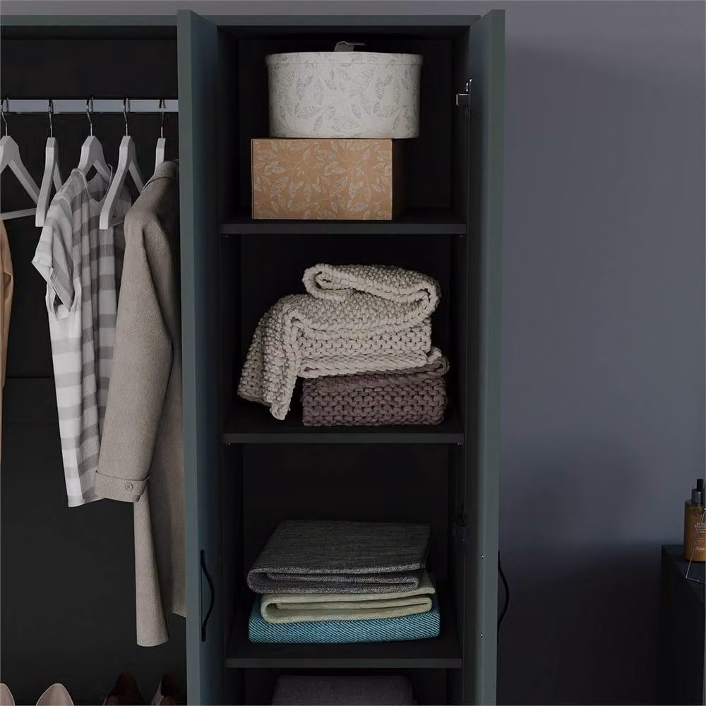 FORGEVIO Green Modern Wooden 3 Door Wardrobe with Internal Shelves and Hanging Rod – 4