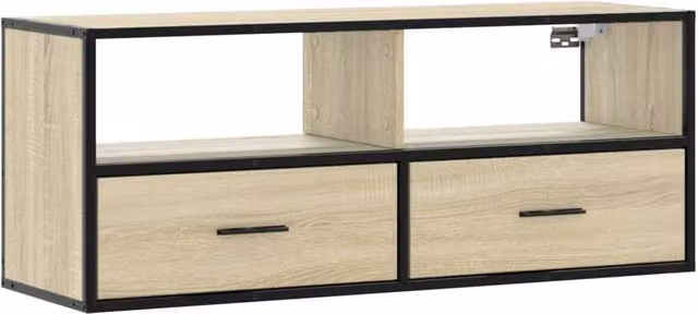 Berkfield Home Industrial TV Cabinet in Beige Sonoma Oak, W: 100 cm, D: 31 cm, H: 39.5 cm – 1