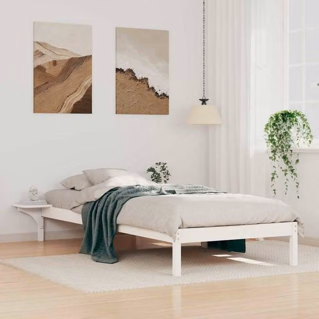 Berkfield Home White Solid Pine Wood Bed Frame with Side Tables, W: 100 cm, L: 220 cm – 1