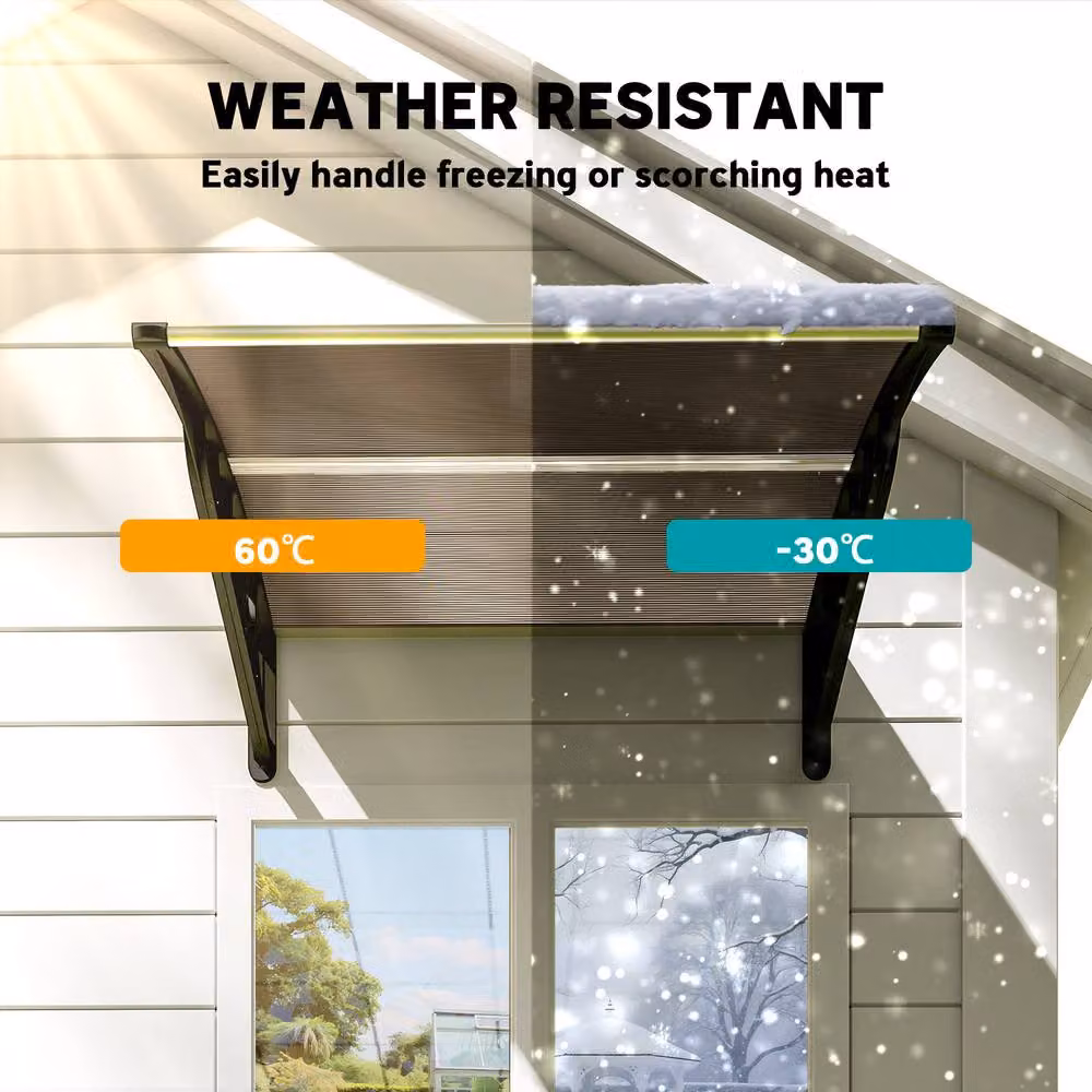 Rolipo Brown Aluminium Wall-Mounted Front Door Canopy Awning for Porch, W: 103 cm, D: 96.5 cm – 7