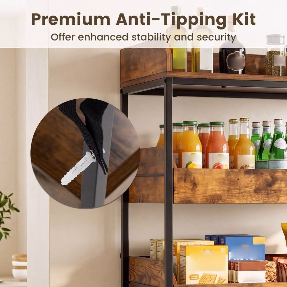 Costway 5-Tier Brown Metal Food Storage Rack and Retail Snack Display Shelf with 4 Drawers – 3