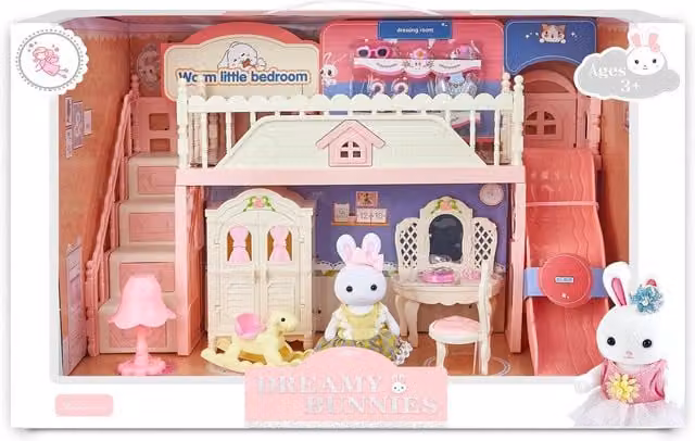 Dreamy Bunnies Bedroom Playset in Pink