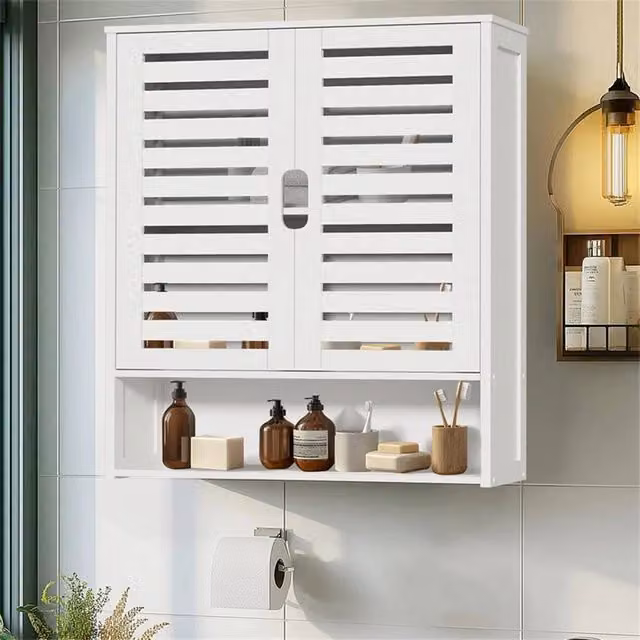 KORVIXA White Wall Mounted Bathroom Medicine Cabinet with Hinged Doors and Internal Shelves, W: 70 cm, H: 75 cm