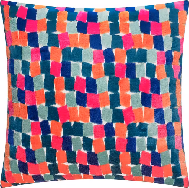 Make It A Home Metro Blocks Velvet Jacquard Square Cushion in Multicolour and Blue