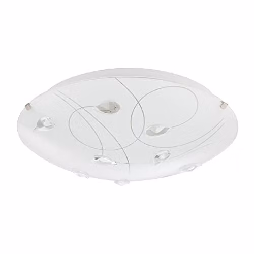 Happy Homewares Classic Opal White Glass Flush Ceiling Light with Transparent Crystal Droplets, W/D/H: 30 x 30 x 8 cm – 1