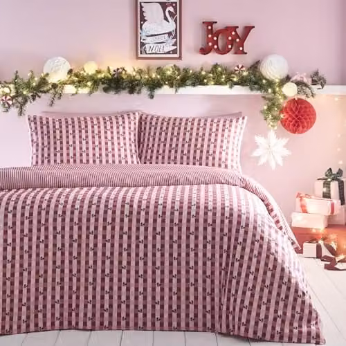 Fusion Holly Gingham Red Duvet Cover Set, Reversible Checked Bedding with 1 Duvet Cover (W: 260 cm, D: 220 cm) and 2 Pillowcases (W: 200 cm, D: 200 cm)