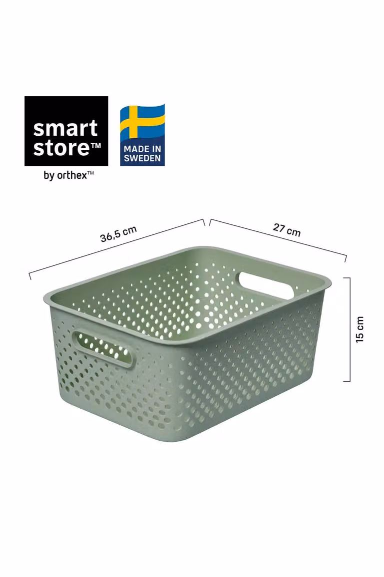 Curver SmartStore Essence Sea Salt Storage Tray Basket with Handles, Green, 11.4 l, W: 36.5 cm, D: 27.0 cm, H: 15.0 cm