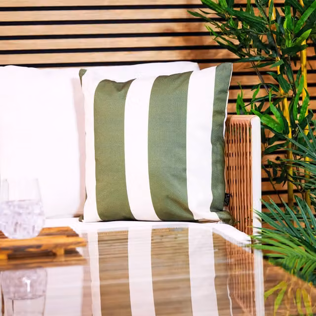 icon Striped Print Square Scatter Cushion in Green, W: 43 cm x H: 43 cm