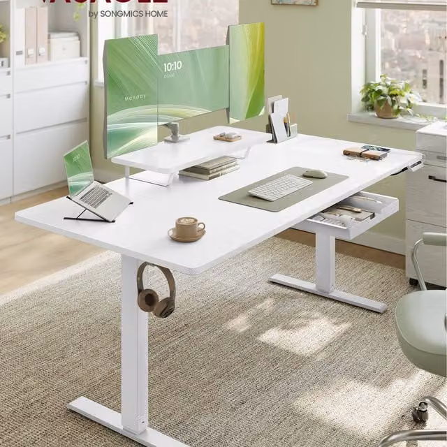 VASAGLE Electric Height Adjustable Standing Desk, White