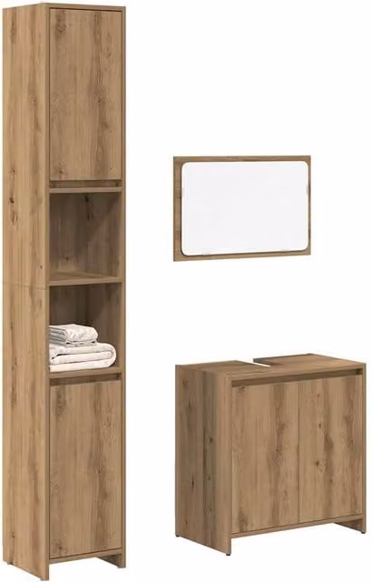 Berkfield Home 3 Piece Modern Bathroom Furniture Set in Artisan Oak and Brown Engineered Wood