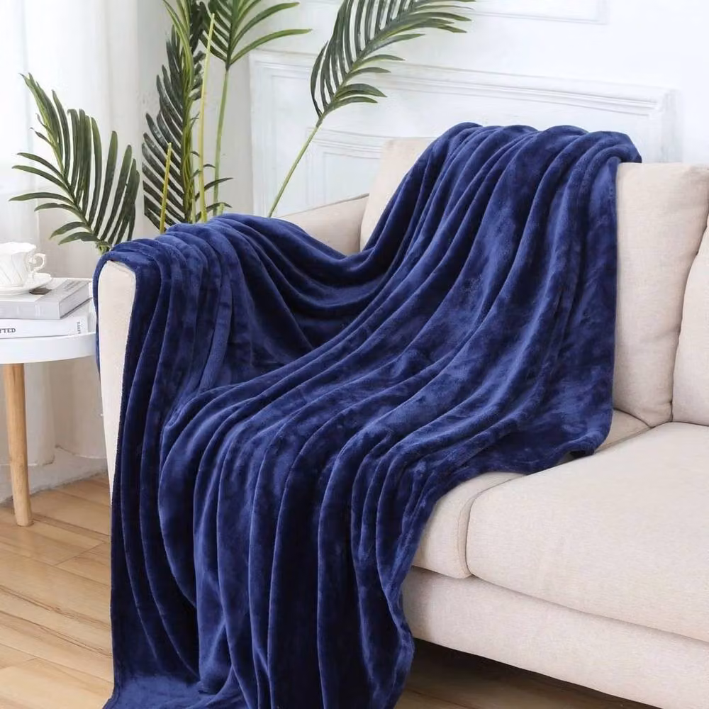FLAVORA Navy Blue Extra Large Reversible Fleece Blanket, W: 100 cm, L: 190 cm – 2