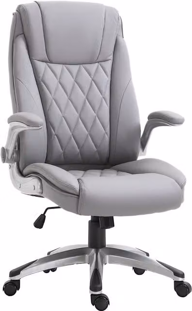 HOMCOM Vinsetto Grey PU Leather High Back Executive Office Chair with Headrest and Flip-up Armrests – 1