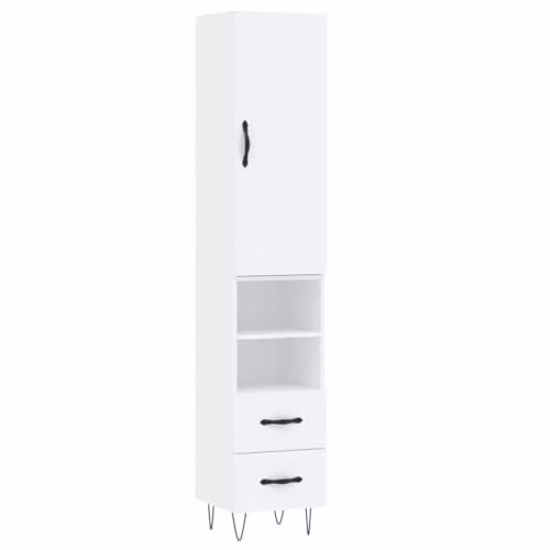vidaXL Modern White Highboard with Internal Shelves and Drawers, W/D/H: 34.5 x 31.6 x 180 cm
