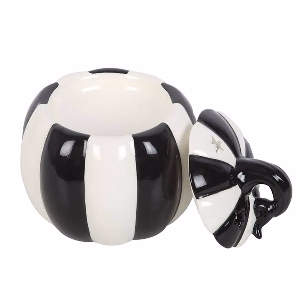 Uniqueful Black and White Striped Ceramic Pumpkin Oil Burner for Tealights – 4