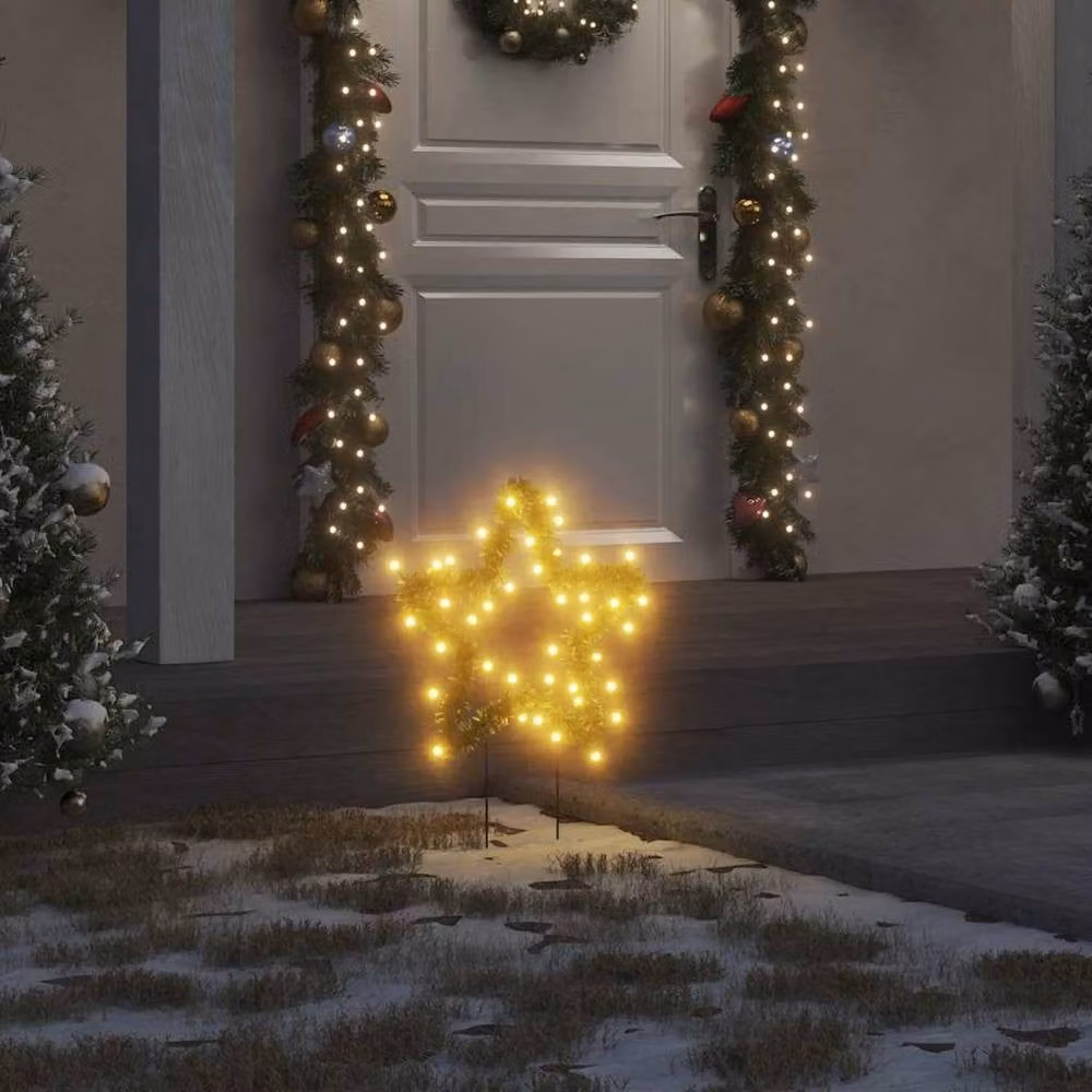 Berkfield Home Christmas Star Light Decorations with Spikes, 50 LEDs, Green, H 29 cm, 3 Pieces – 1