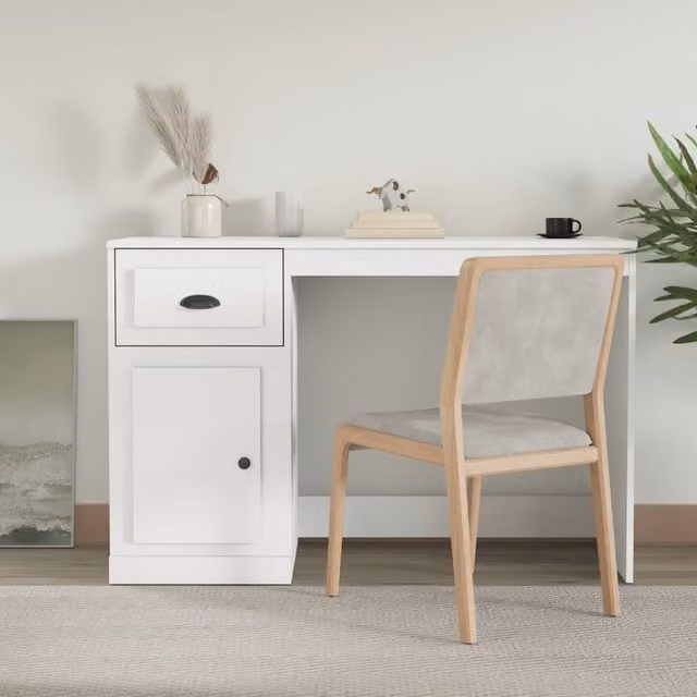 Berkfield Home Modern Computer Desk in White with Drawer, W/D/H: 115 x 50 x 75 cm – 1