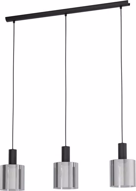 Loops Suspended Pendant Ceiling Light with Black Metal Shade and Transparent Glass, E27