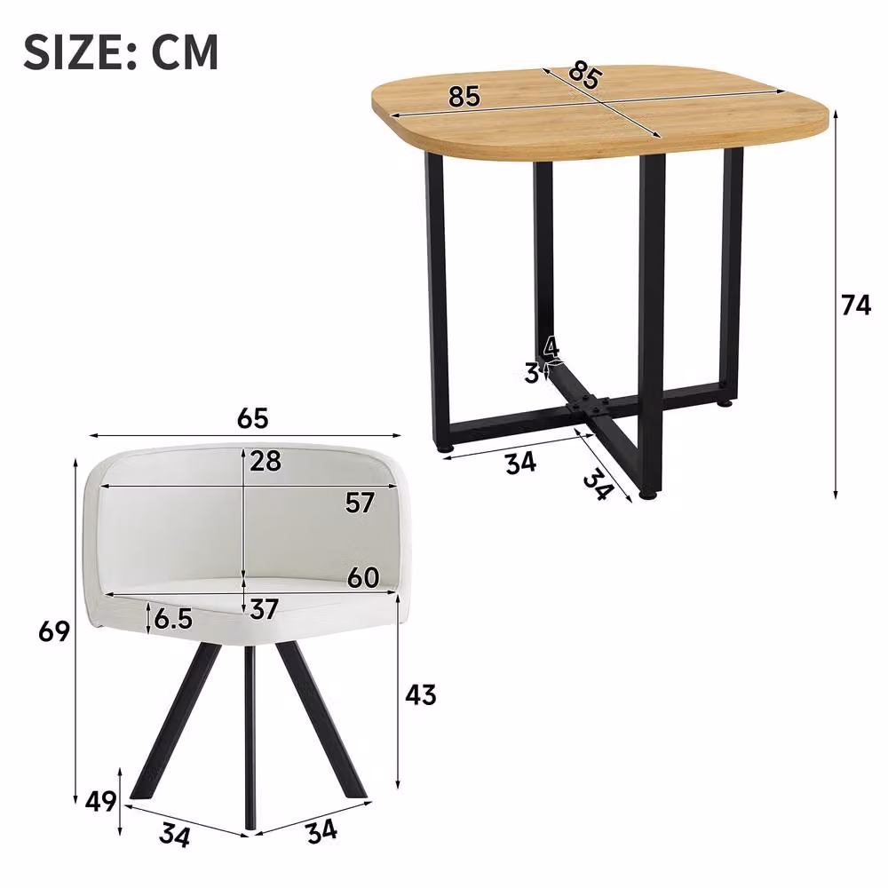 Matteo Square 4-Seater Dining Set with Oak MDF Table and Beige Chairs – 3