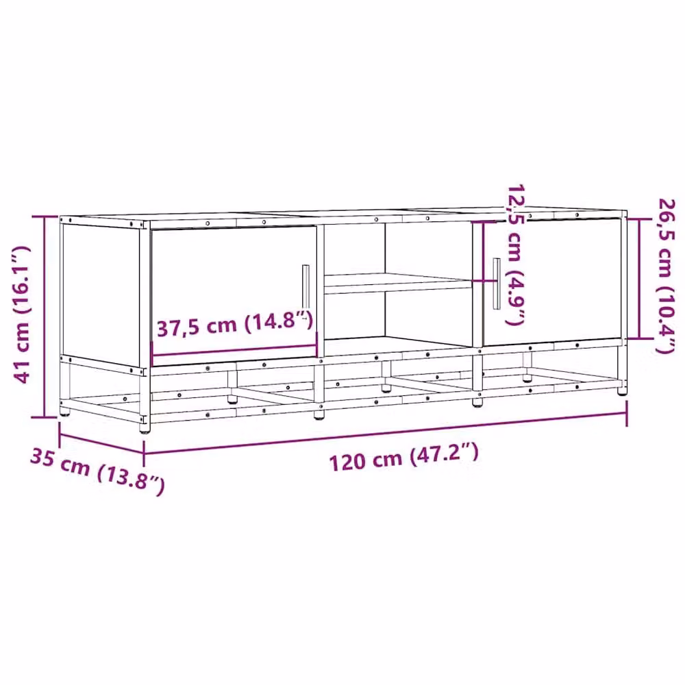 Berkfield Home Black TV Cabinet in Engineered Wood and Metal, W/D/H: 120 x 35 x 41 cm – 4