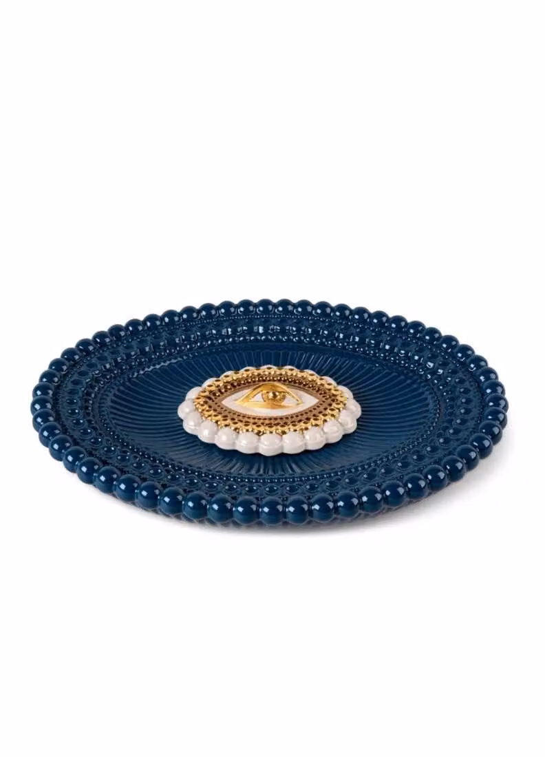 Lladró Lovers Eyes Round Porcelain Tabletop Tray in Blue