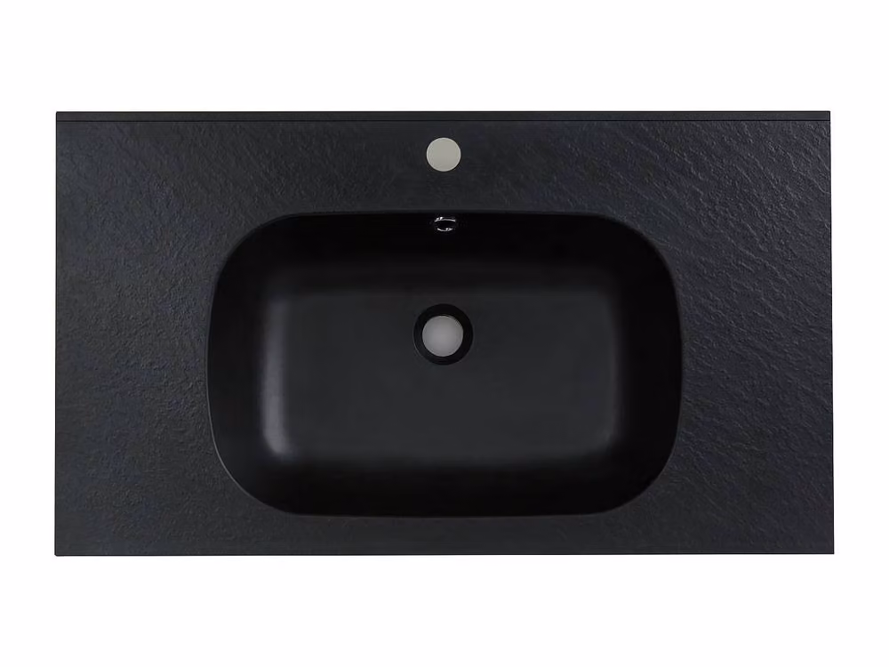 OKIWA Recessed Rectangular Resin Basin in Black, W: 80 cm, D: 46 cm, H: 14.5 cm – 3