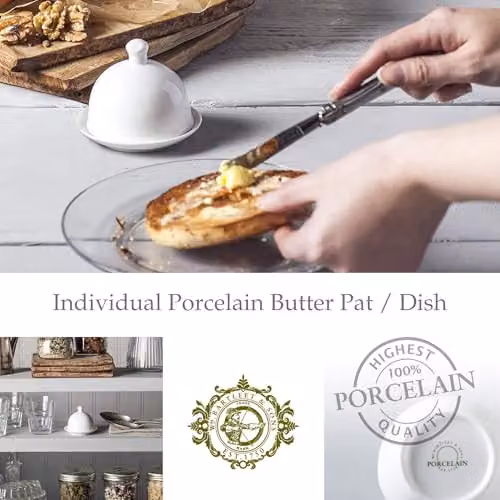Wm Bartleet & Sons Traditional Porcelain Individual Butter Pat Pinch Bowl with Lid, White – 2