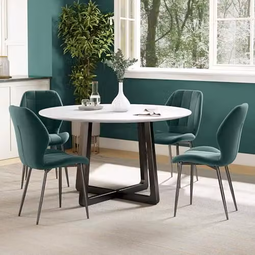 HOMCOM Set of 4 Modern Velvet Dining Chairs with Metal Legs in Dark Green – 5