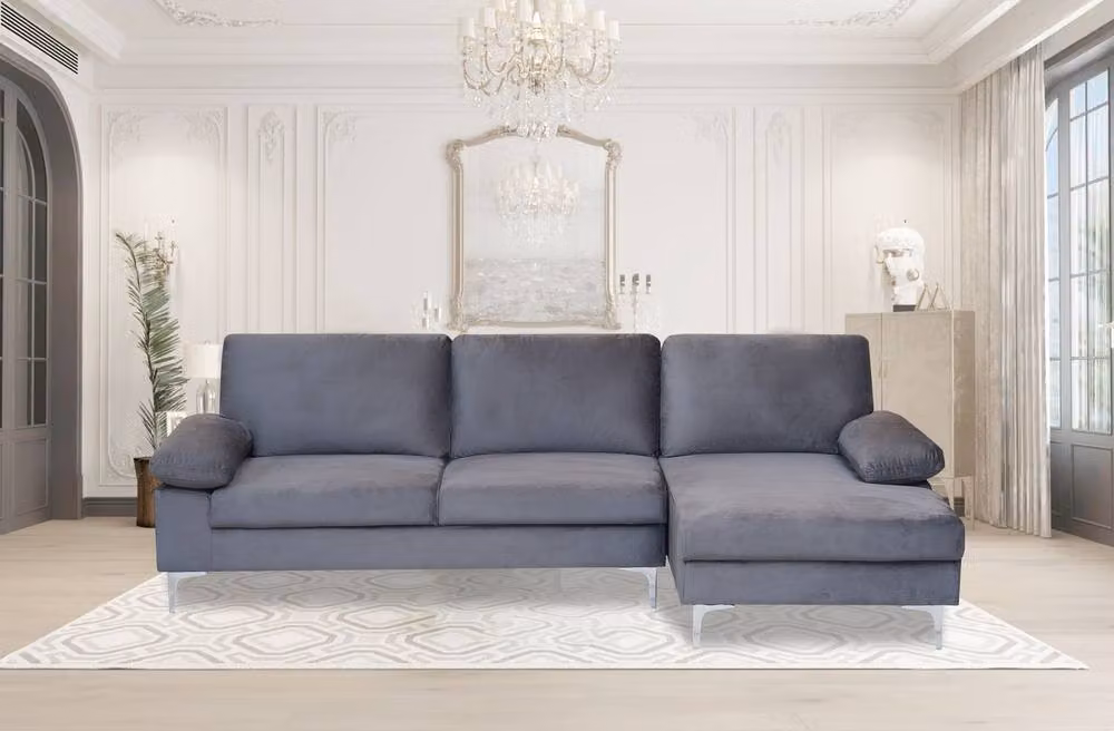 SquareBoxx Venosa Grey Velvet Right-Facing Sectional Corner Sofa – 2