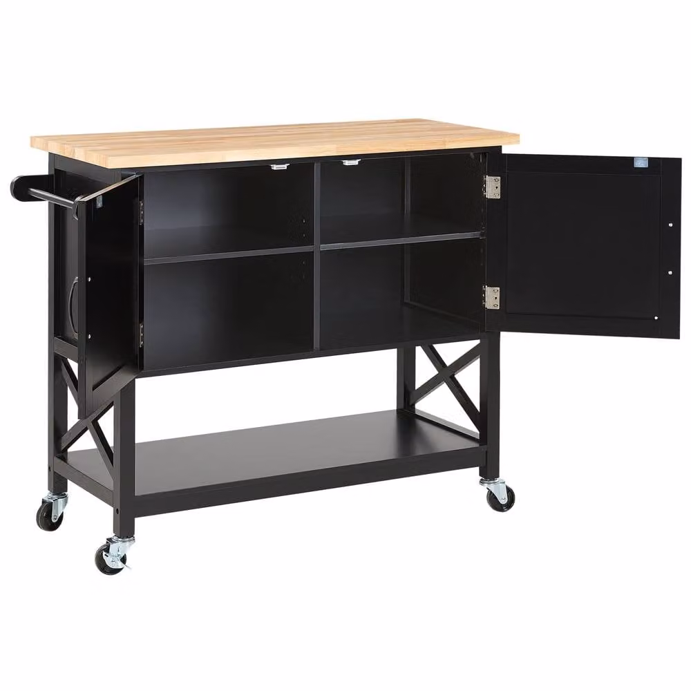 Wyld Haus Scandinavian Kitchen Trolley in Black MDF with Light Pine Wood Top, W: 102 cm, D: 44 cm, H: 90 cm – 4