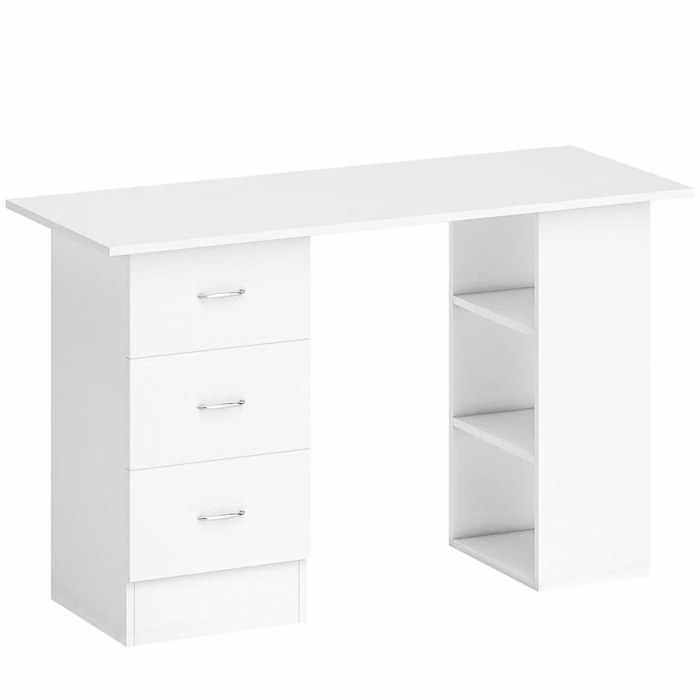Wyld Haus Kamore White Writing Desk with 3 Drawers and 3 Shelves W: 120 cm, D: 49 cm, H: 72 cm – 2