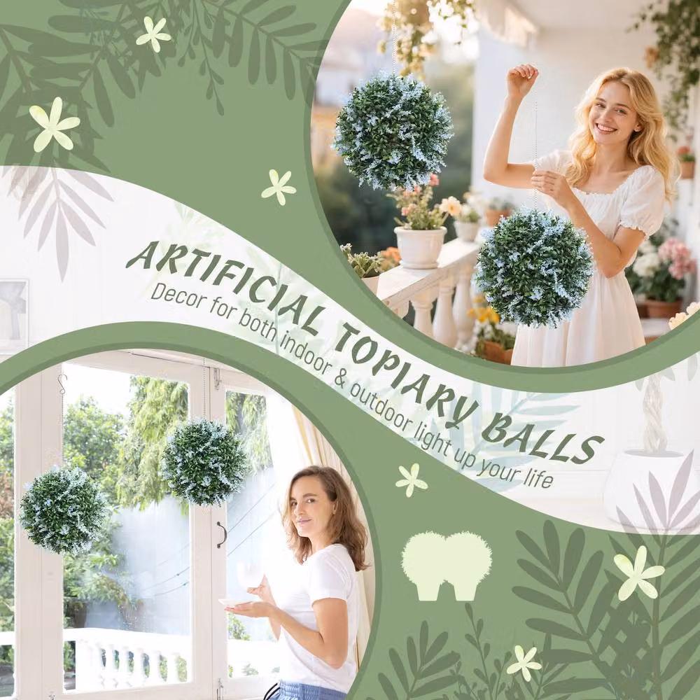STILVORA Set of 2 Blue Artificial Round Topiary Hanging Balls, Diameter: 27 cm – 4