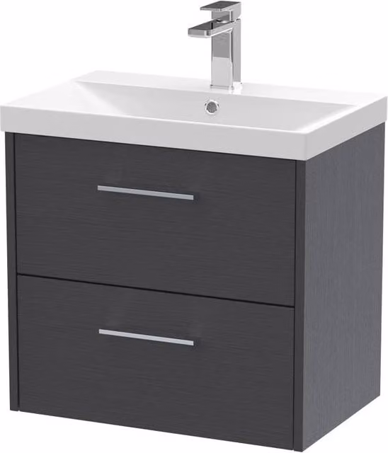 Balterley Winshill 2 Drawer Vanity Basin Unit, Dark Grey Woodgrain, Width: 60 cm – 1